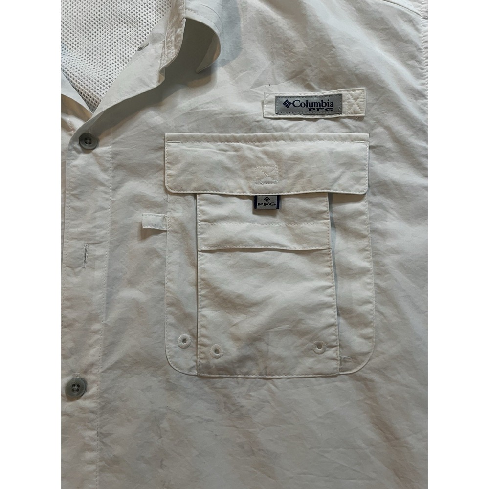 Columbia PFG Button Down Shirt Men's Large Short Sleeve Fishing Vented‎ White
